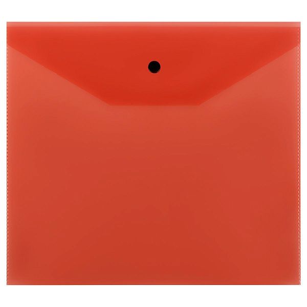 Папка-конверт на кнопке СТАММ А5+, 120мкм, пластик, прозрачная, красная