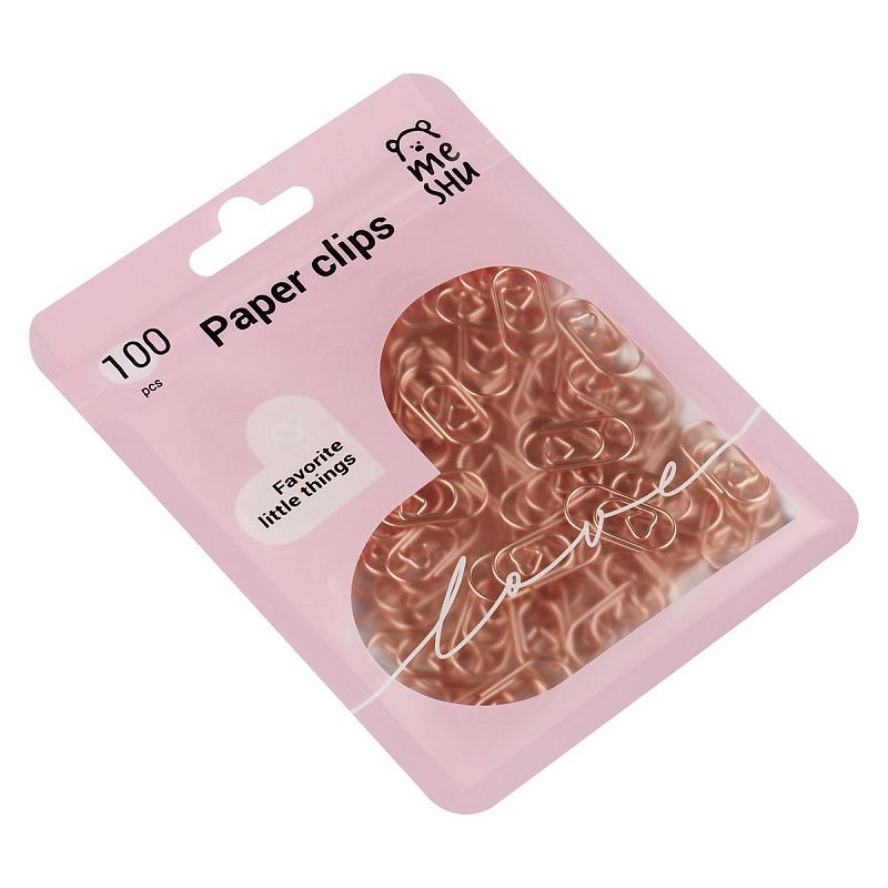 Скрепки фигурные 19мм, MESHU "Sweet Hearts", 100шт., пакет с замком зип лок, европодвес