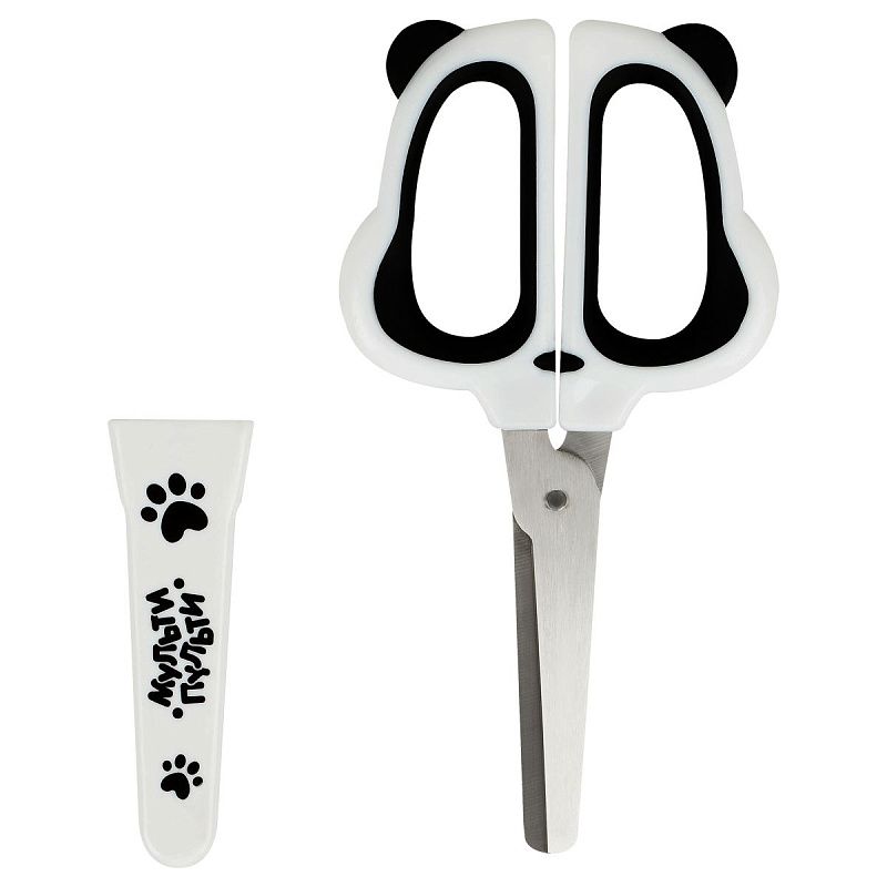 Ножницы детские Мульти-Пульти "Приключения Енота" 13см, фигурные ручки "Панда", в футляре, блистер с европодвесом 