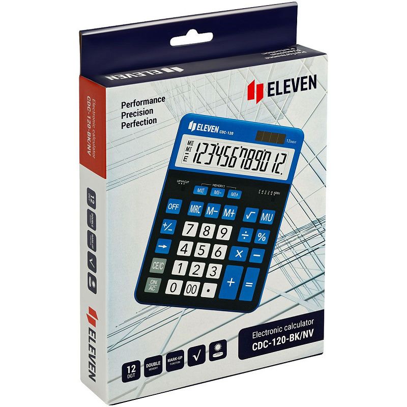 Калькулятор настольный Eleven CDC-120-BK/NV, 12 разрядов, двойное питание, 155*206*38мм, черный/темно-синий