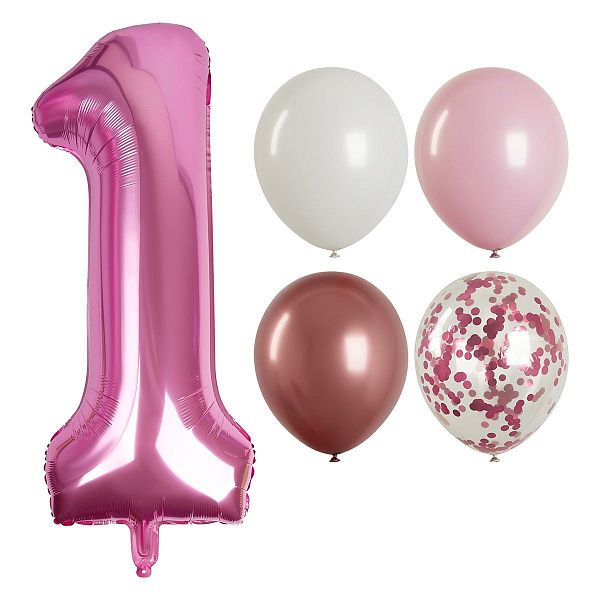 Воздушные шары, 41шт., М12/30см, MESHU, "Number 1 Rose", пастель