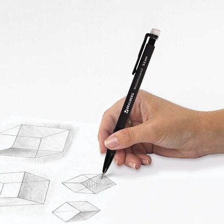 Карандаш механический 0,5 мм, BRAUBERG "Comfort", ластик, резиновый грип, корпус черный, 180284 
