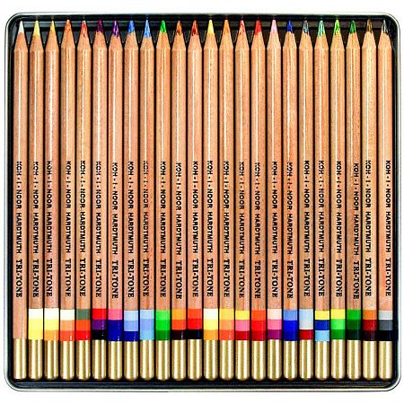 Карандаши многоцветные Koh-I-Noor "TRI-TONE 3444", 24шт., металл.коробка