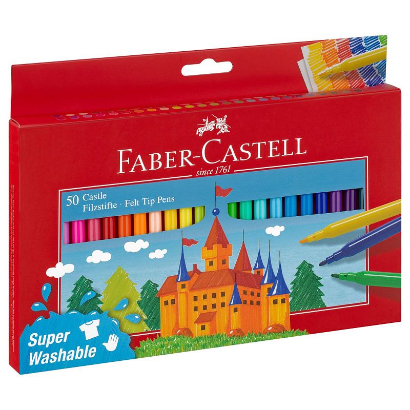 Фломастеры Faber-Castell "Замок", 50цв., смываемые, картон, европодвес