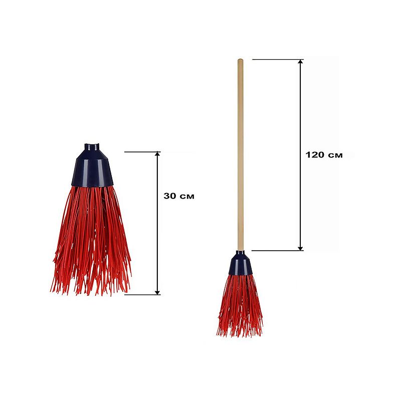 Метла Vega, синтетическая, для улицы, круглая, 5 колец, щетина 30см, с дерев. черенком 120см