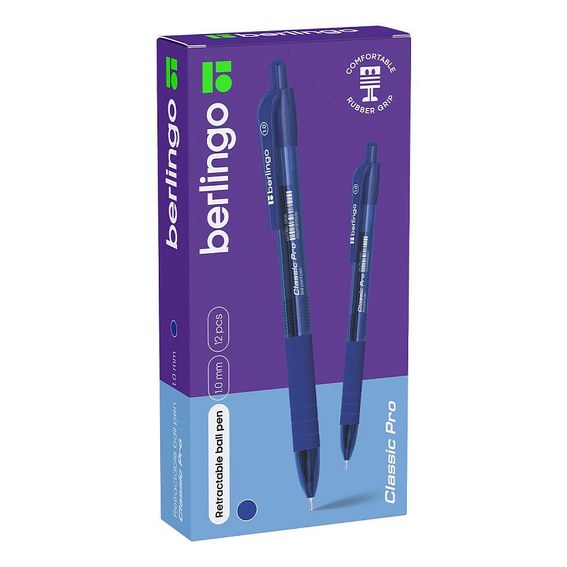 Ручка шариковая автоматическая Berlingo "Classic Pro" синяя, 1,0мм, грип 