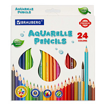 Карандаши цветные акварельные BRAUBERG PREMIUM AQUARELLE, 24 цвета, грифель мягкий 4 мм, 181673