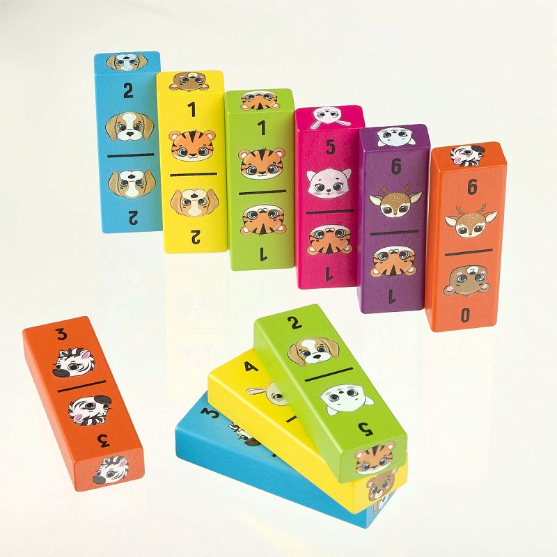 Игра настольная ТРИ СОВЫ "Цветная башня" 2в1 с домино, 54 бруска, кубик, уголок для сборки, картонная коробка 