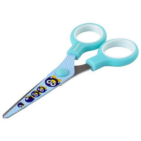 Ножницы BRAUBERG "Kid Series", 130 мм, голубые, с цветной печатью "Пингвины", закругленные, 232271 