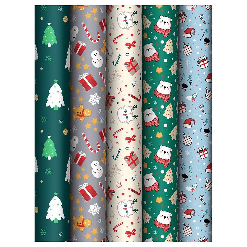 Упаковочная бумага глянц. 70*100см, MESHU "NY mood", 80г/м2, ассорти 5 дизайнов