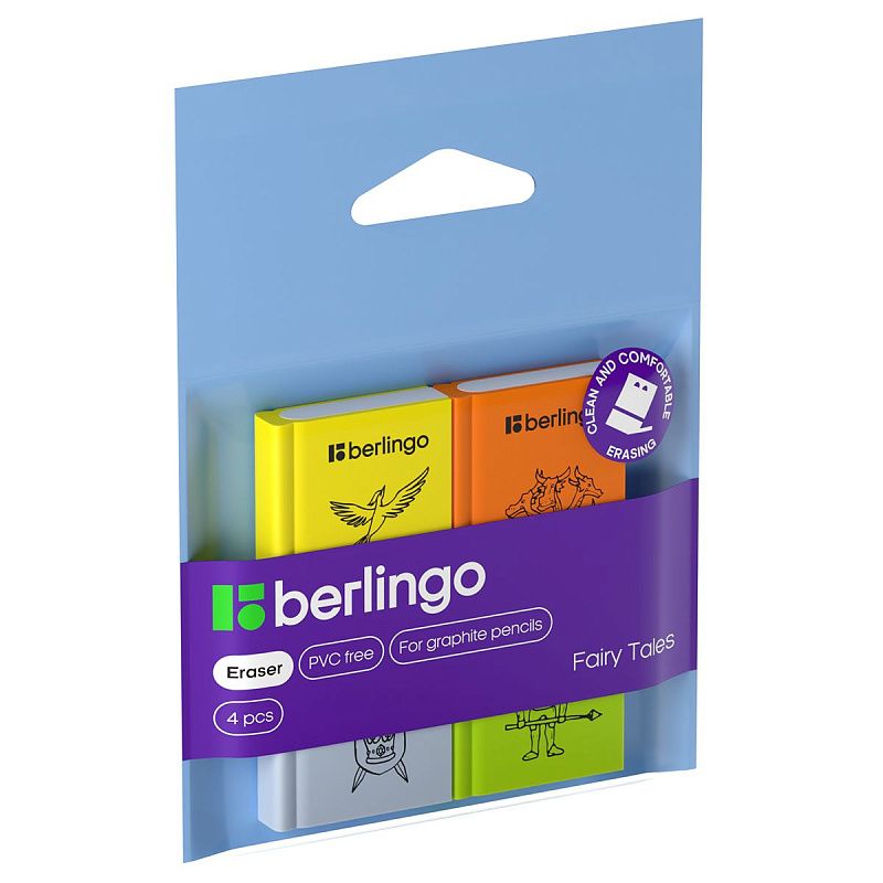 Ластик Berlingo "Fairy Tales", 4шт., термопластичная резина, 28*25*7мм, пакет с европодвесом 
