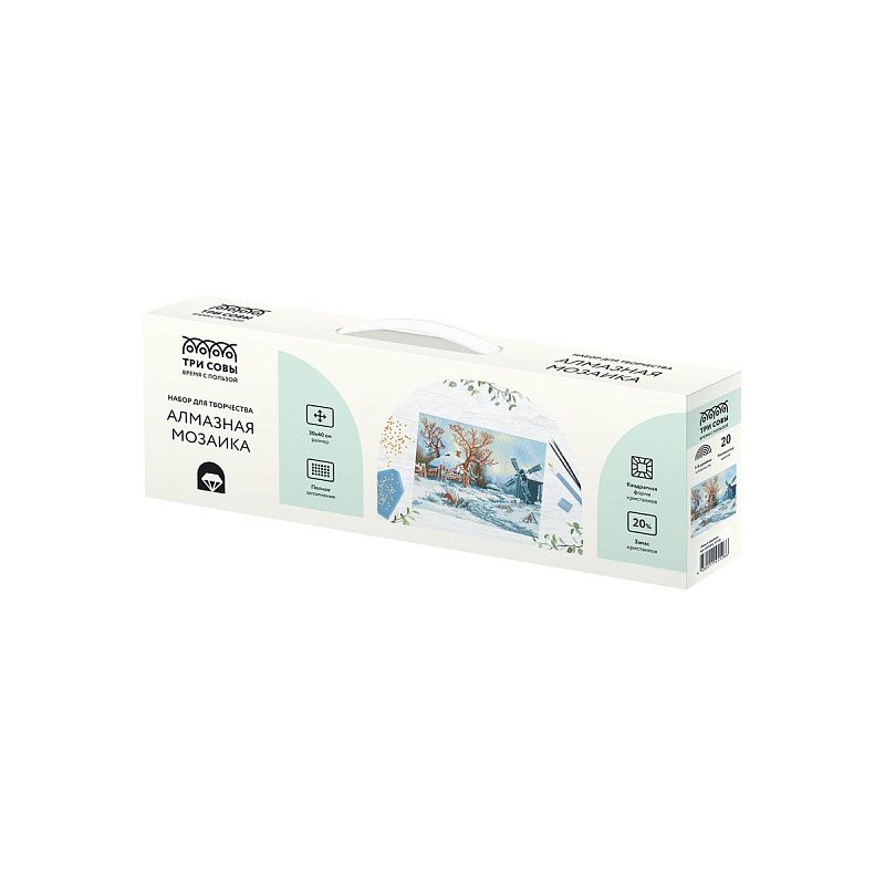 Алмазная мозаика ТРИ СОВЫ "Зима в деревне", 30*40см, холст, картонная коробка с пластиковой ручкой