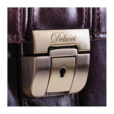Портфель Delucci "Гиперион", кожа, темный коньяк, 2 отделения, метал. замок, с ремнем 