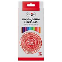 Карандаши цветные Гамма, Юбилейная серия, 12цв., шестигранные, заточен., картон. упаковка, европодвес