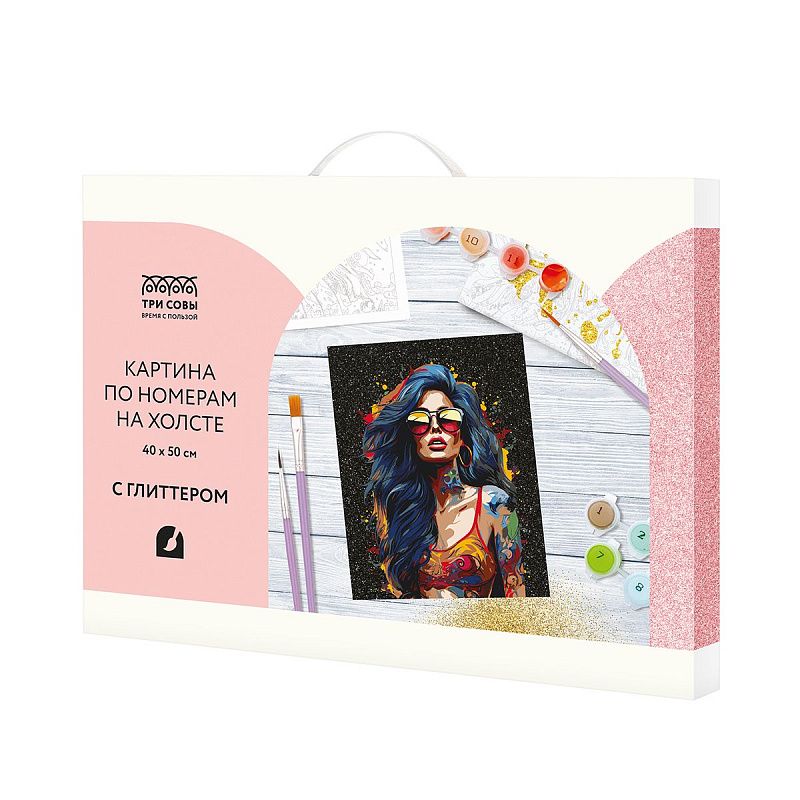 Картина по номерам на холсте с глиттером ТРИ СОВЫ "Драйв", 40*50, с акриловыми красками и кистями