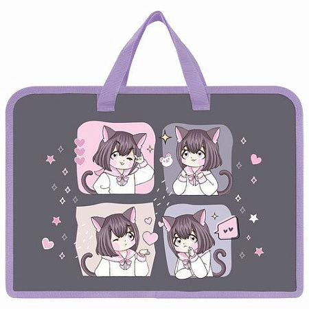 Папка на молнии с ручками ЮНЛАНДИЯ А4, 1 отделение, пластик, ширина 45 мм, "Anime dreamer", 273357 