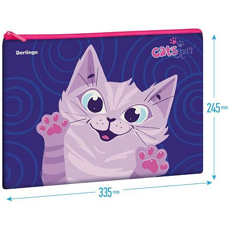 Папка текстильная 1 отделение, А4 Berlingo "Scary cat", 340*250мм, полиэстер, на молнии 