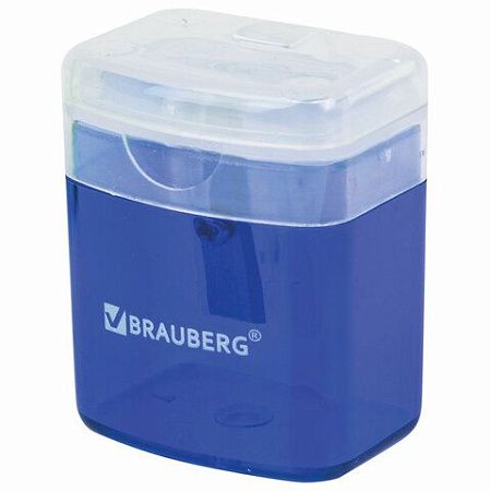 Точилка BRAUBERG "OfficeBox", с контейнером и крышкой, прямоугольная, в упаковке с подвесом, ассорти, 222494 
