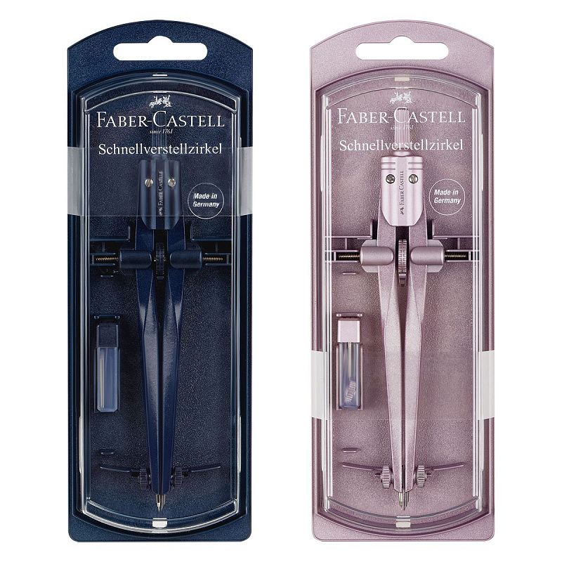 Циркуль Faber-Castell + грифели, пластиковый футляр,  цвет темно-синий., роз. золото