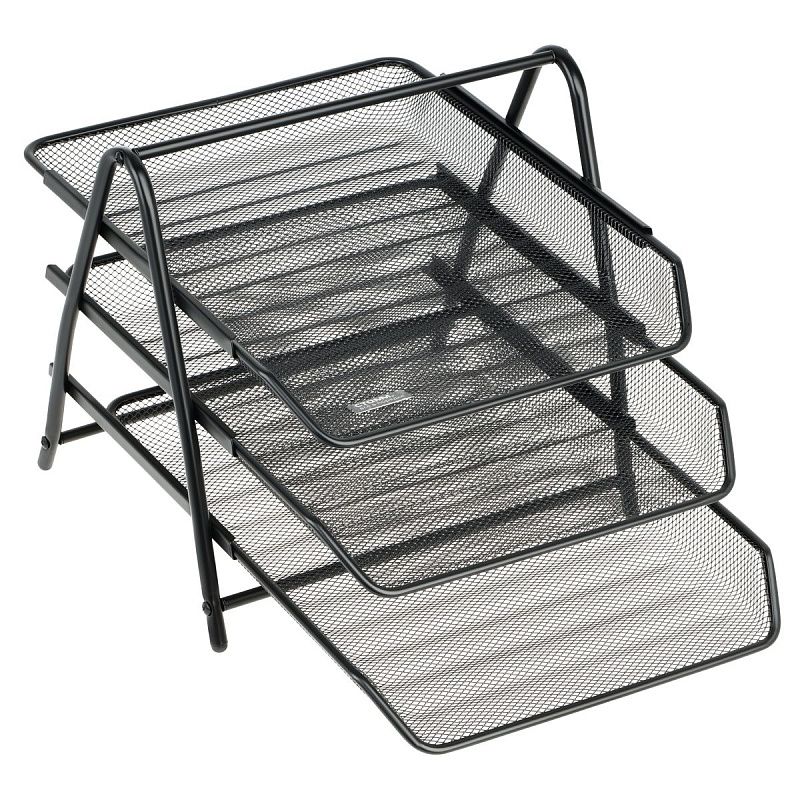 Лоток для бумаг горизонтальный СТАММ, 3 секции, металл, черный