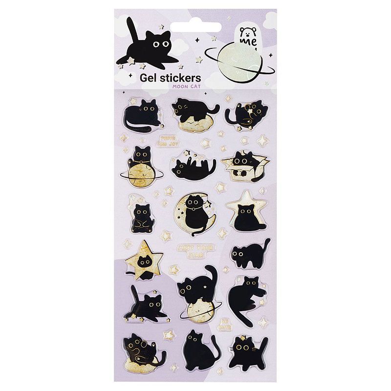 Наклейки гелевые MESHU  "Moon Cat" , 10*23см, инд. уп., европодвес
