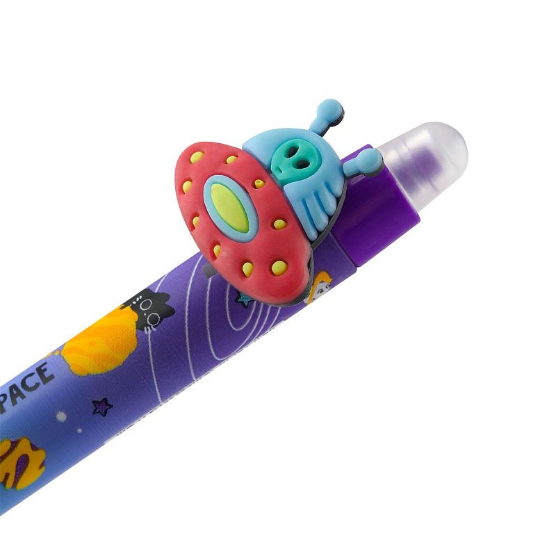 Ручка гелевая стираемая автоматическая MESHU "Space adventure" синяя, 0,5мм, корпус ассорти, с топпером 