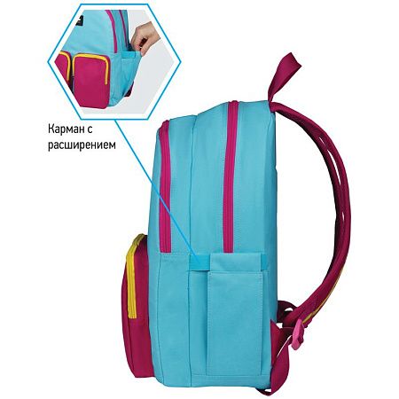 Рюкзак Berlingo Color blocks "Blue fuxia" 39*28*17см, 2 отделения, 4 кармана, уплотненная спинка 