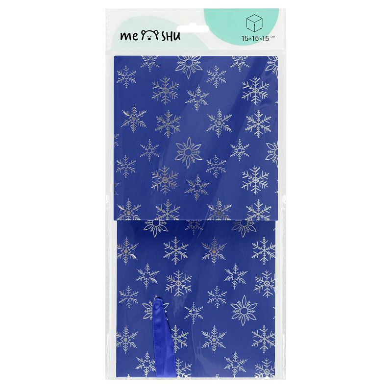 Коробка складная подарочная MESHU "Snowflakes", (15*15*15см), с лентой, отд.фольгой