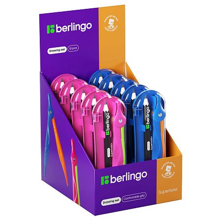 Готовальня Berlingo "Supertwist", 2 предмета, пластиковый циркуль 120мм, + карандаш, пластиковый футляр 
