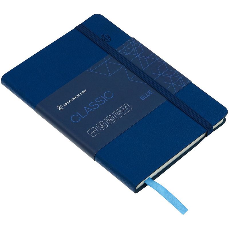 Записная книжка А6 80л. ЛАЙТ, кожзам, Greenwich Line "Classic. Blue", с резинкой, фактурное тиснение, блок в клетку
