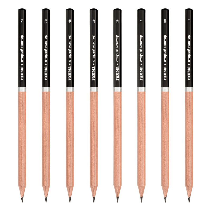 Набор карандашей ч/г Гамма 8шт., 9B-H, кедр, картон. упаковка, европодвес 