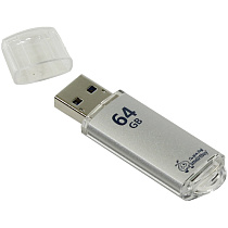 Память Smart Buy "V-Cut"  64GB, USB 2.0 Flash Drive, серебристый (металл. корпус )