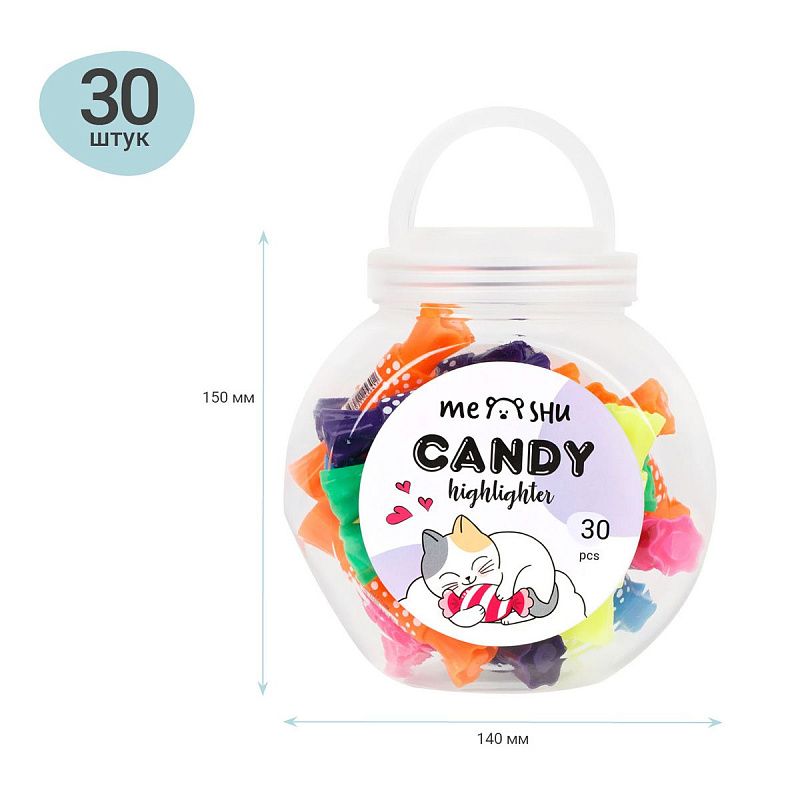 Текстовыделитель двусторонний MESHU "Candy" мини, ассорти, неоновые цвета, 2/4мм 