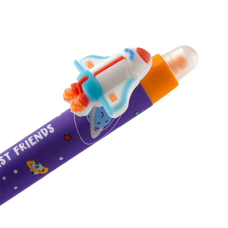 Ручка гелевая стираемая автоматическая MESHU "Space adventure" синяя, 0,5мм, корпус ассорти, с топпером 