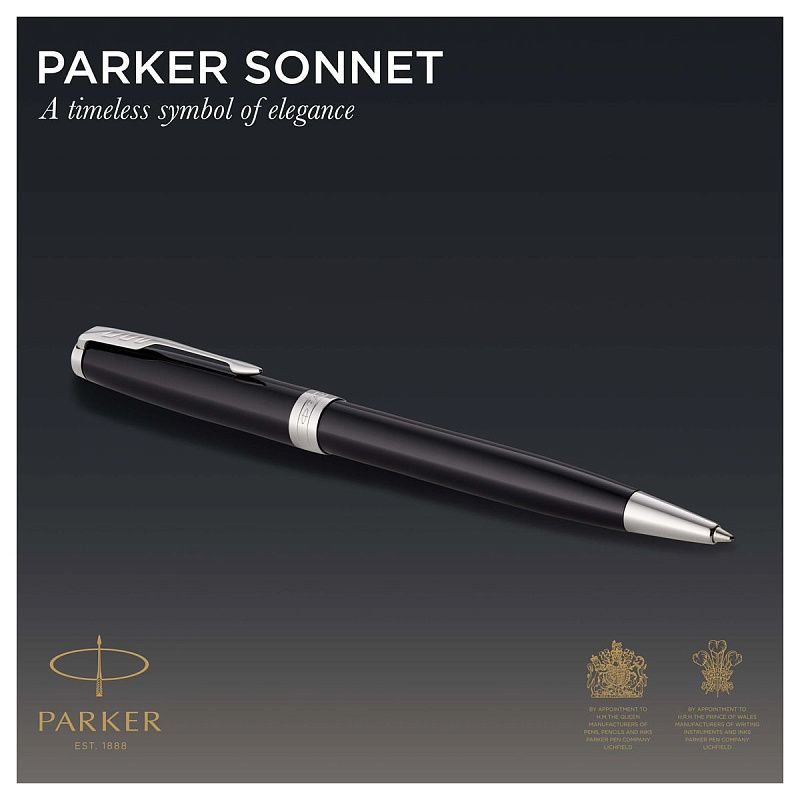 Ручка шариковая Parker "Sonnet Black Lacquer CT" черная, 1,0мм, поворот., подарочная упаковка 
