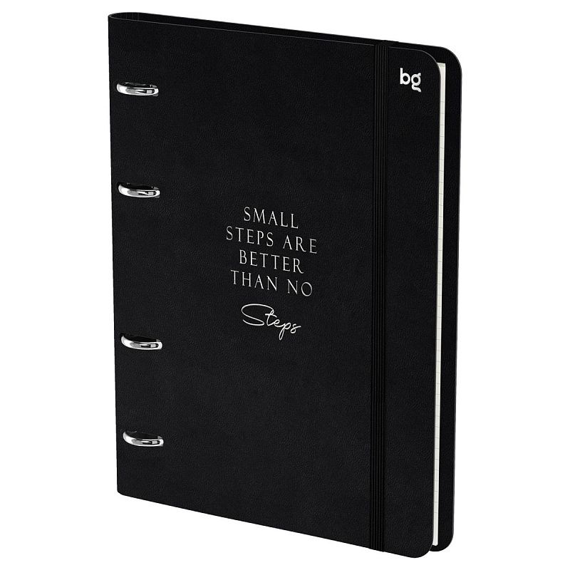 Тетрадь на кольцах А5, 120л., кожзам,  BG "Моно. Черный", иск. кожа, тиснение фольгой, на резинке
