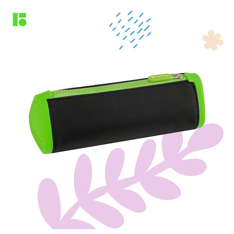 Пенал мягкий 1 отделение, 220*70*70 Berlingo "Black and green", полиэстер 