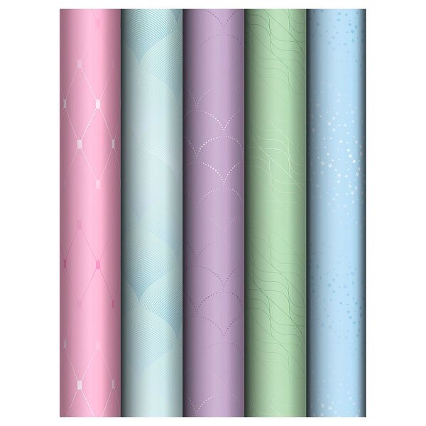 Упаковочная бумага глянц. 70*100см, MESHU "Pastel colors", 80г/м2, ассорти 5 дизайнов