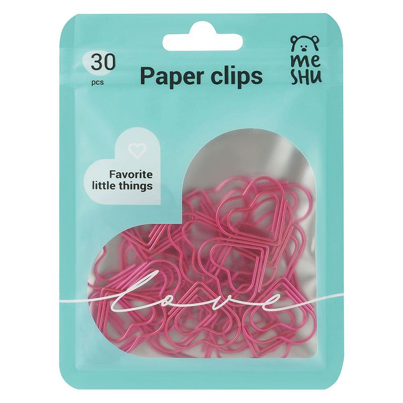 Скрепки фигурные 25мм, MESHU "Little Hearts", 30шт., пакет с замком зип лок, европодвес