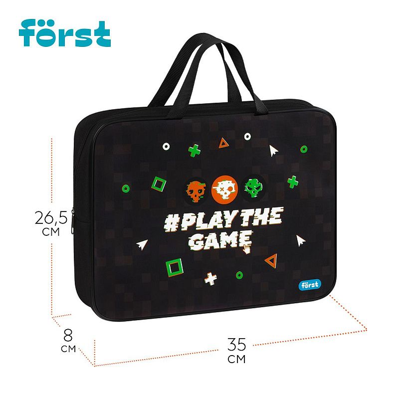 Папка текстильная с ручками 1 отделение, А4 Först "Play the game", 350*265*80мм, текстиль, на молнии 
