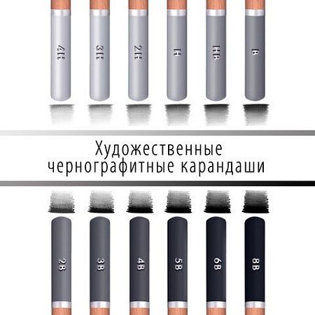 Карандаши художественные чернографитные 4H-8B, НАБОР 12 штук, BRAUBERG ART "CLASSIC", 181542 
