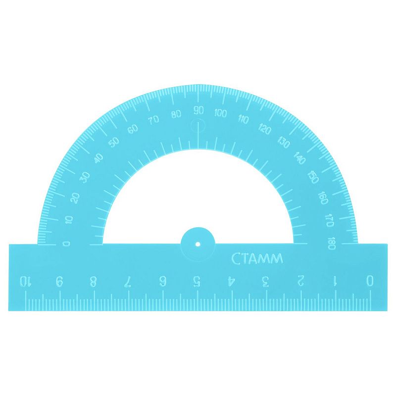 Транспортир 10см, 180° СТАММ, пластиковый, отливная шкала, прозрачный, неоновые цвета, ассорти 
