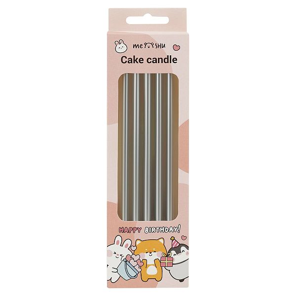 Свечи для торта с держателями MESHU "Straight silver", 14см, 10шт