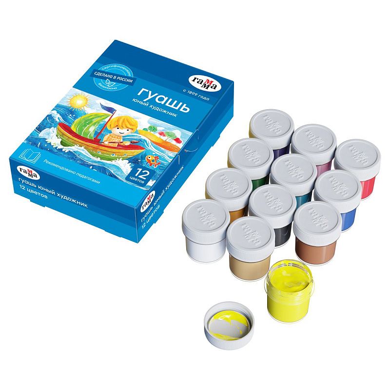Гуашь Гамма "Юный художник NEW", 12 цветов, 17,5мл, картон. упаковка