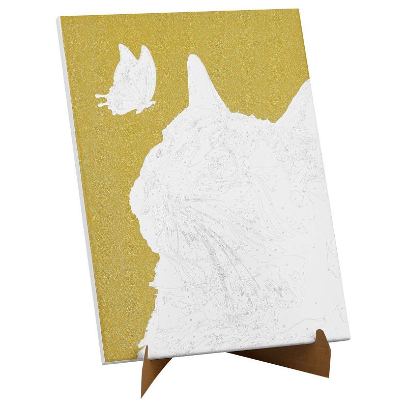 Картина по номерам на холсте с глиттером ТРИ СОВЫ "Кот и бабочка", 30*40, с акриловыми красками и кистями