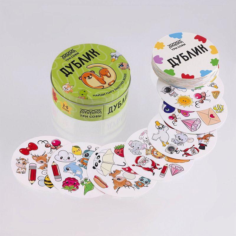 Игра настольная ТРИ СОВЫ "Дублик", 60 карточек, металлический бокс 