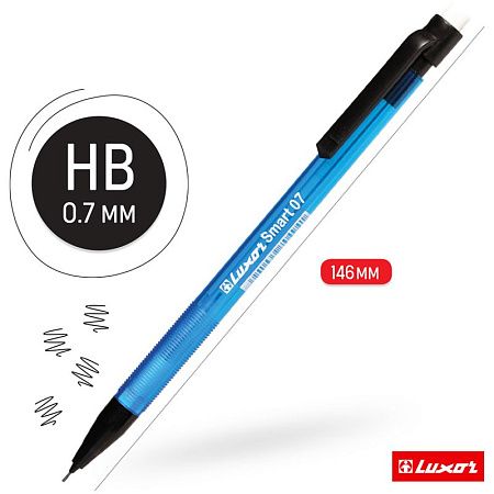 Карандаш механический Luxor "Smart Slim" 0,7мм, с ластиком, ассорти 