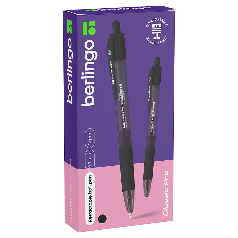 Ручка шариковая автоматическая Berlingo "Classic Pro" черная, 0,7мм, грип 