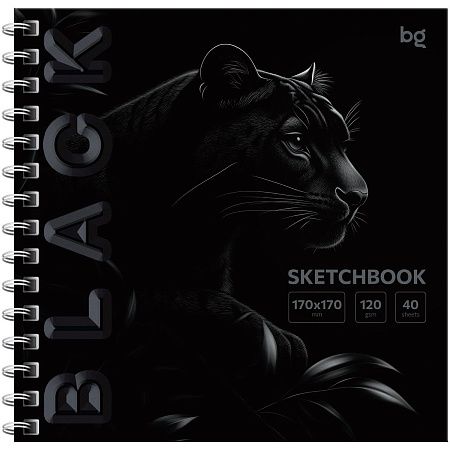 Скетчбук 40л., 170*170 BG "Black. Tiger", на гребне, soft tuch, выборочный лак, 120г/м2
