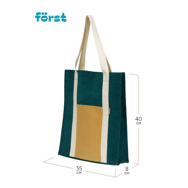 Сумка-шоппер Först "Grass" 40*35*8см, 1 отделение, 1 карман, вельветовая на кнопке 